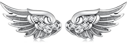 925 Sterling Silber Engelsflügel Feder Ohrstecker für Damen,Schmuck geschenk für Freundin oder Mama