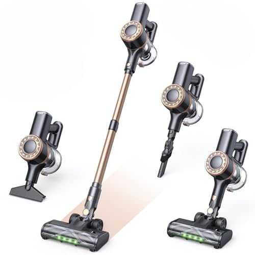 Lubluelu Aspirapolvere Senza Fili, Leggero e Silenzioso con Display LED, Potente Motore da 400 W e 45 kPa di Aspirazione, Ideale per Peli di Animali, Tappeti, Pavimenti Duri e Auto (Vacuum2, Oro)