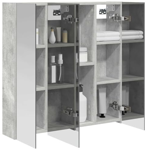 vidaXL Badezimmerspiegelschrank Beton Grau 70 x 14,5 x 70 cm, Badezimmer Aufbewahrung, rechteckiger Schrank, modernes Design, platzsparender Wandspiegel, verstellbares Regal, Organizer