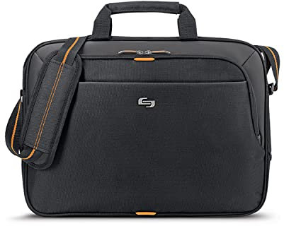 Solo Ace Slim Brief Laptop Briefcase Orange, Black