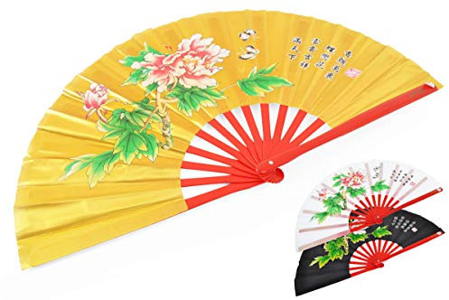 ShenLong - Éventail Tai Chi (Tai Ji Shan) Pivoine - Gaucher, Doré
