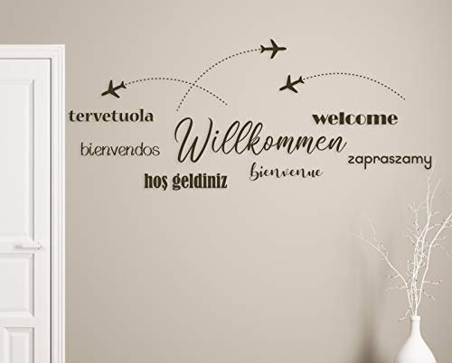 tjapalo® a24 Wandtattoo Willkommen flur eingang international verschiedene sprachen Wandsticker welcome hos geldiniz zapraszami, Größe: B58xH24cm, Farbe: pink