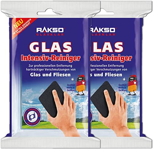 RAKSO Glas-Intensivreiniger - 2 Scheibenreiniger, 2x1 Stk. aus Edelstahlwolle, kratzfrei, Glasreiniger & Fliesenreiniger für Wand/Boden-Reiniger