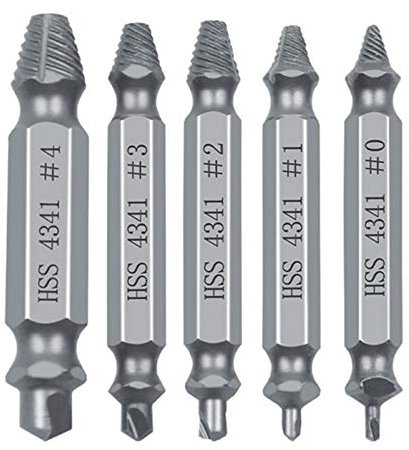 Loboo Idea Speed Out Extracteur de vis Jeu d’outils cassé Ensemble de guide-boulon endommagé, endommagé Kit de fixation cassée facile à sortir (5 pièces HSS 4341#, Argent)