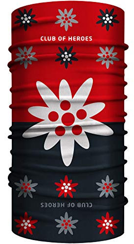 Club of Heroes Edelweiss Bandana, nahtloses Multifunktionstuch 25 x 50 cm aus weicher Mikrofaser/atmungsaktiv Schlauchschal Halstuch Schal Tuch/Berge Alpen Bayern Tirol Blume (Rot)