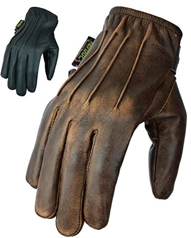 Texpeed Mens Leather Motorcycle Gloves Lined With Protective Aramid - Short Cuff Lightweight Motorbike Biker Gloves - Distressed Brown - L