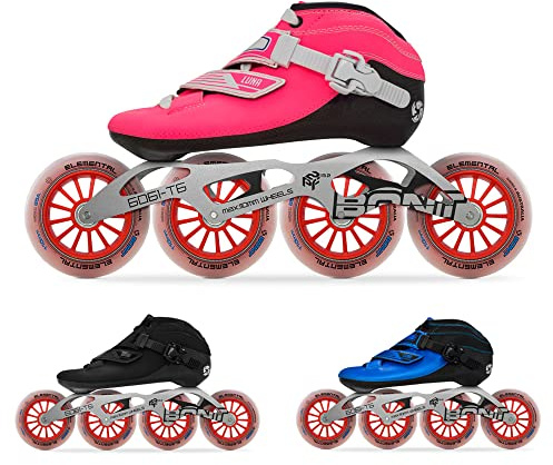 Bont Inline Speed Skating Racing - Luna Skate Boot + 2PF 6061 Frame + Elemental Wheels + ABEC7 Bearings - Youth - Boys - Girls - Men - Women (Pink, 38.5/6.5)