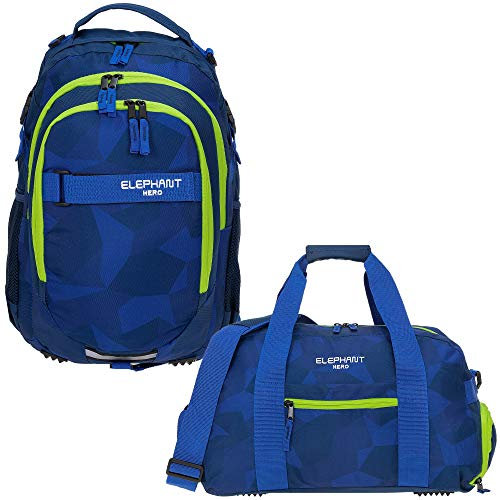 2 T Set Elephant Schulrucksack Hero Signature Rucksack Jungen Mädchen 12770 inkl. Sporttasche mit Schuhfach (Cyber Camo NEON)