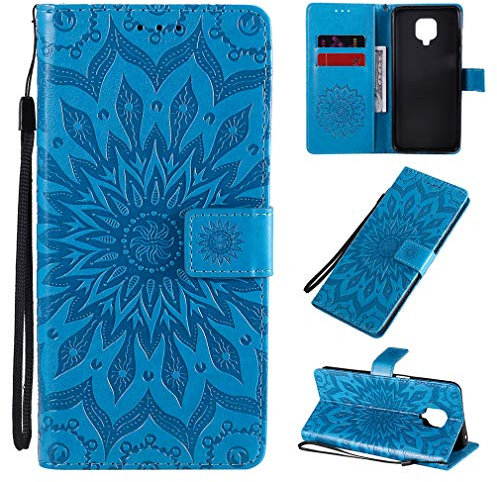 CHcase Cover per Xiaomi Redmi Note 9 PRO Custodia Portafoglio a Libro in Pelle Flip Cover con Porta Carte, Chiusura Magnetica Case Antiurto Bumper Fiore Girasole per Xiaomi Redmi Note 9 PRO - Blu