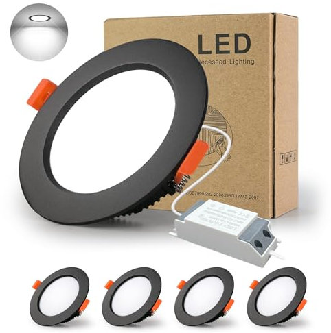 BAGZY LED Einbaustrahler 230V Schwarz Spots Flach 18W 230V IP44, 1500 Lumen 4er Set Kaltweiß 6000K Ausschnitt 160-170mm,CRI 80,Einbauleuchten Decken Spot,für Schlafzimmer Badezimmer Wohnzimmer