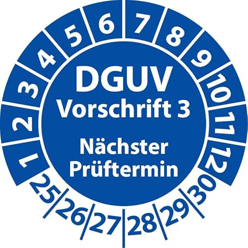 Prüfplakette DGUV Vorschrift 3 Nächster Prüftermin, selbstklebend, Prüfaufkleber, Prüfetikett, Plakette (30 mm Ø, Blau, 100)