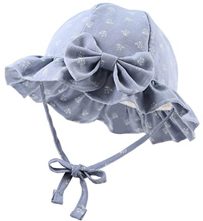 XIAOHAWANG Sommerhut Baby Mädchen UV Schutz Sonnenhut Mütze Baby Sommer Mützen Baumwolle Mit Schleife und Bindebändern (Blaue Blume, S)