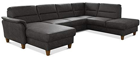 CAVADORE Wohnlandschaft Palera / U-Form Sofa mit Schlaffunktion, Stauraum und Federkern / 314 x 89 x 212 / Mikrofaser in Lederoptik, Dunkelgrau