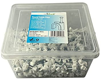 White Round Cable Clips K-Type Trade Box, 4mm- 500 Pieces