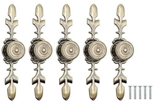 LBY 5pcs Cabinet Knobs Pulls Handles, Vintage Style Door Knob Back Plate Pull Handle, with Screws, Wardrobe Door Furniture Pulls (Dia. 22mm/.87'') Zinc Alloy Green Bronze