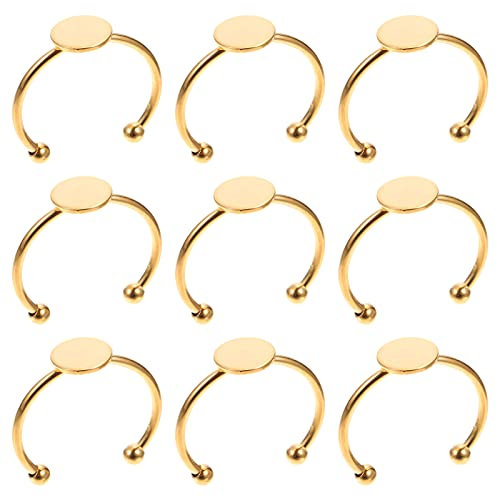 FOMIYES Fingerringe Rohlinge Rund Tablett Verstellbar: Edelstahl Golden Ring 8mm Rohlinge Rund 10 Stücke Schmuck Machen DIY Schmuckherstellung Material Zubehör
