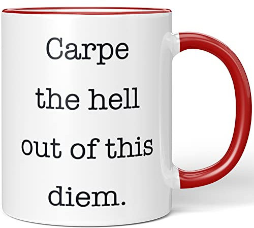 JUNIWORDS Tasse, Carpe The hell Out of This Diem, Wähle Farbe, Rot