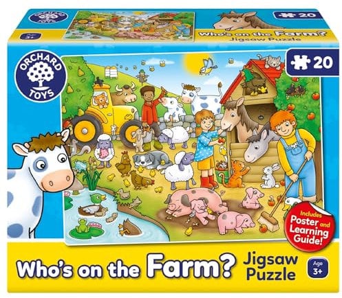 Orchard Toys Who's On the Farm? Jigsaw Puzzle, 20-Piece Farm Themed Puzzle, For Kids Age 3+, Includes Poster and Educational Learning Guide