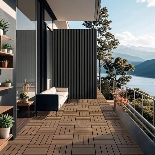 Home Deluxe - WPC Klickfliesen BAVARO - 3m², Farbe: Teak - 11 Fliesen á 30 x 30 cm I Terrassenfliesen Holzfliesen Klickfliese Bodenfliesen
