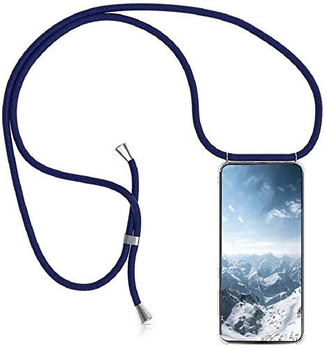 SIMao Funda con Cuerda para OPPO Find X5 Lite, Funda con Cadena para Teléfono Móvil con Correa Ajustable Transparente TPU Silicona Carcasa con Collar de Cordón Funda con Cordón de Colgar,Azul