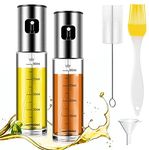 YongHang Öl Sprühflasche 100ml speiseöl Ölsprüher sonnenblumenöl Ölspender rapsöl Spritzgerät ölflasche mit gratis Tube Bürste und Trichter für Kochen Heißluftfritteuse Salate BBQ Grillen (100ml*2)