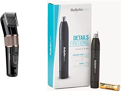 BaBylissMen Power Glide Haarschneider E974E, 26 Schnittlängen (0,5mm - 25mm), 60 Min. Akkulaufzeit & MEN E650E Nasen- und Ohrhaartrimmer