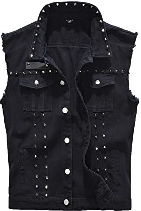 Herren Denim Gilets Motorrad Racing Weste Punk Nieten Ärmellose Jacke Lässige Vintage Street Cowboy Weste Schwarz