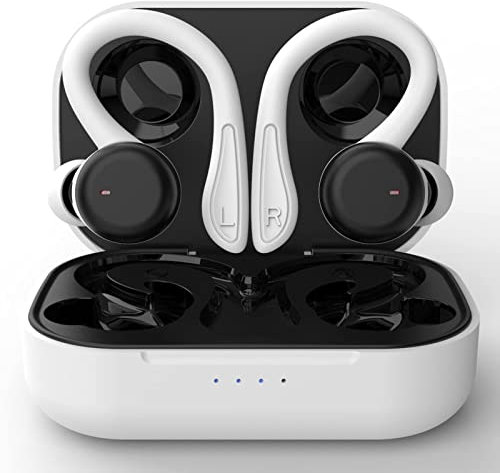 Xmenha Auriculares deportivos con Bluetooth, inalámbricos, impermeables, resistentes al sudor, inalámbricos, con cancelación de ruido con micrófono, gancho para la oreja, para deportes, correr, iOS,