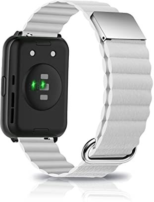 Leder Armband Kompatibel mit Huawei Watch Fit 2 Armband Ersatz Magnetische Für Herren Damen Classic Active Uhrenarmband Für Huawei Watch Fit 2 (Weiß)