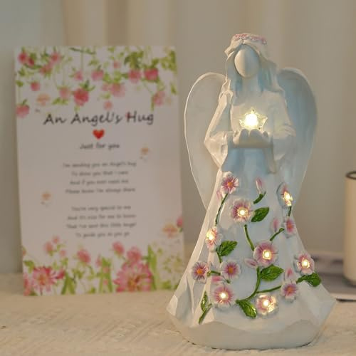 LEGIFO Guardian Angel Figurines with Light Star Battery Operated Angel Statue Decor, Birthday Gift for Grandma Grandmother Aunt Birthday Gift (with Timing Function)