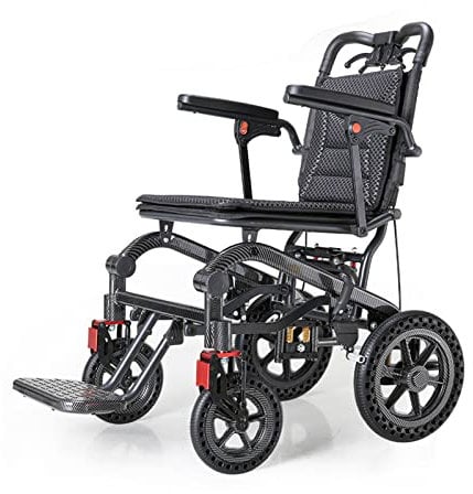 Bueuwe Rollstuhl Faltbar Leicht Reiserollstuhl, Faltbarer Rollstühle, Stoßdämpfender Transportrollstühle, Ultraleicht Rollstuhl für die Wohnung und Unterwegs, Aluminium, Sitzbreite 40 cm