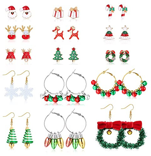 Finrezio Weihnachts Ohrringe Set - Baumeln Ohrringe für Damen & Mädchen - Party Geschenk