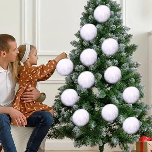 12pcs Feather Tree Ornament Baubles Christmas Snowball Hanging Decor For Birthday Wedding Baby Shower Xmas Party Decoration Supplies