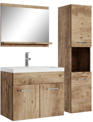 Badplaats B.V. Meuble de Salle de Bain Montreal 60 cm lavabo Chêne châtaignier - Armoire de Rangement Meuble lavabo evier Meubles