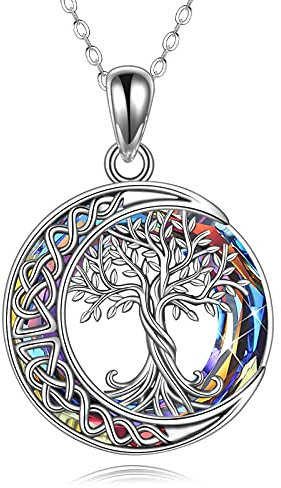 YAFEINI Tree of Life Necklace S925 Sterling Silver Crystal Tree of Life Pendant Necklace Celtic Knot Tree of Life Jewelry for Women Gifts