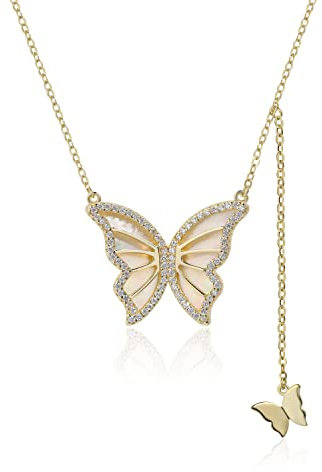 Goldkette für Frauen Schmetterling-Halskette zierliche Perlen-Halskette Sterlingsilber Cubic Zirkonia Chocker-Halskette beste Freundin Schmuck Geschenke (Gold)