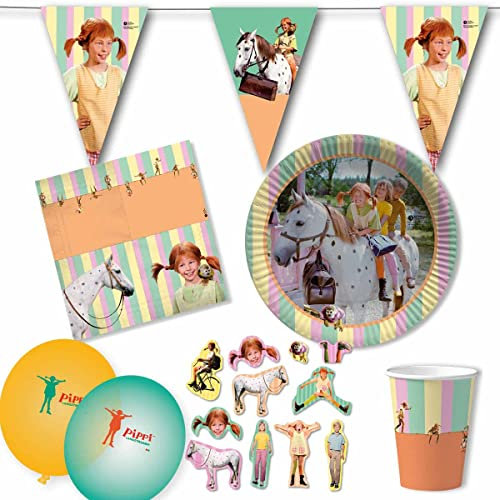 Firlefantastisch Der Partyshop Pippi Langstrumpf Partyset für 8 Kinder // Pippi Langstrumpf Kindergeburtstag // Pippi Langstrumpf Dekoration