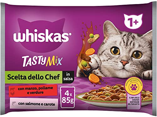 Whiskas Tasty Mix Comida Húmeda para Gatos Adultos Selección del Chef en Salsa en Bolsita 13x4x85g