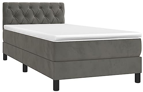 vidaXL Boxspringbett mit Matratze Bett Polsterbett Bettrahmen Bettgestell Lattenrost Einzelbett Hotelbett Schlafzimmerbett Dunkelgrau 80x200cm Samt