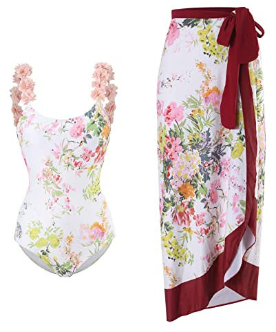 TOKYMOON Maillot de bain 2 pièces pour femme,Sport,Col en V,Vintage,Maillot de bain,Sexy,Taille haute,Push up,Rétro,Monokini,Vaisselle, Motif fleurs,Rose, L