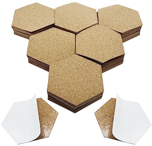 Allazone 60 Stück Selbstklebende Korkuntersetzer Sechseck, 10 x 10CM Korkmatten Korkunterlage Korkfliese für Untersetzer und Heimwerker