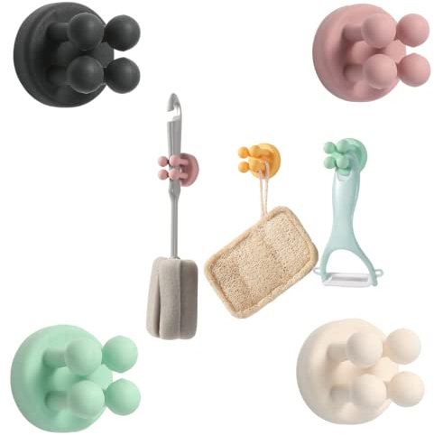 4-Pack Silicone Toothbrush and Razor Holder Or Any Device- Multi-Function Hook for Waterproof Wall Mount - Self-Adhesive Toothbrush and Plug Holder for Bathroom, Kitchen, Living Room, Office