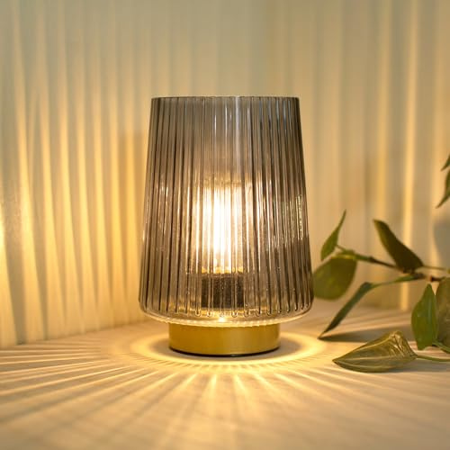 LUSHARBOR Battery Operated Lamp with Timer, Small Cozy Table Lamp for Dorm Room, Aesthetic Cordless Bedside Battery Lamp for Living Room/Shelf/Office Desk/Side Table Grey