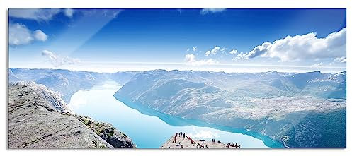 Pixxprint Glasbild Panorama, Wandbild aus Echtglas, Preikestolen Lysefjord Norwegen, 120x50 cm, inkl. Aufhängung und Abstandshalter