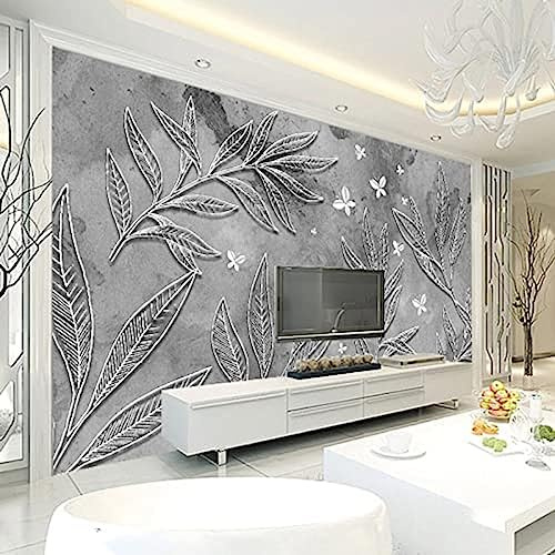 Wandtapete Grau 3D Geprägte Blätter Wohnzimmer Sofa Tv Hintergrund Foto Wandkunst Wandbild Tapete Modern TV Wandbild Tapete Wanddekoration fototapete 3d Vlies wandbild Schlafzimmer-300cm×210cm