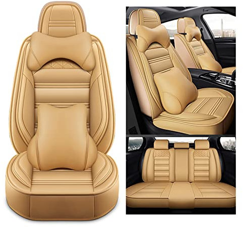 nenyan Autositzbezüge Komplett Set Universal in Premium Design | Schonbezüge für die Vordersitze & Rückbank | Auto Sitzbezüge Airbag Geeignet | Wasserdicht Sitzbezug - Beige Luxus