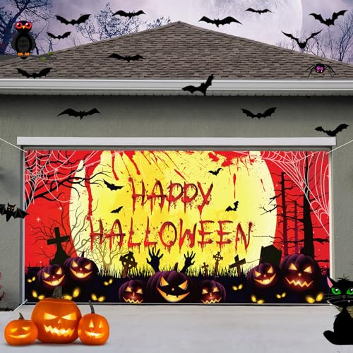 Preboun Halloween Garagentor Banner Abdeckung Groß Halloween Gruselig Horror Blut Garagentor Abdeckung Schild Dekorationen Urlaub Innen Außen Wand Haus Foto Hintergründe Poster 1,8 x 4 m (Wald)
