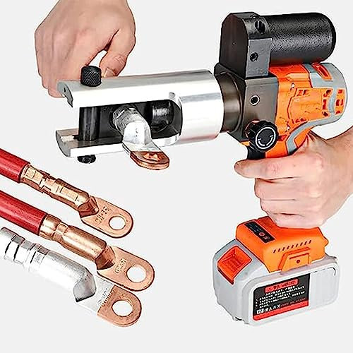 Rechargeable Hydraulic Crimping Tool, 11 Dies Handheld Hydraulic Crimper Cutter, Battery Powered Cable Crimping Tool with 360° Rotate Tong Head for Copper Pipe and Aluminum Pipe