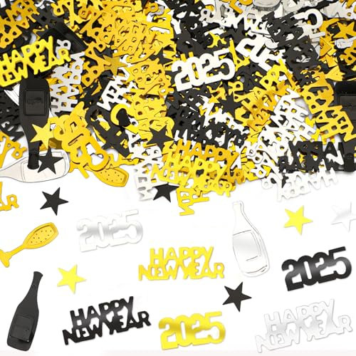 MARFOREVER 2026 New Years Confetti, New Year Eve Party Confetti Black Gold Silver Party Supplies New Year Decorations 2026 Nye Table Confetti for Happy New Year Party Decorations New Years Events