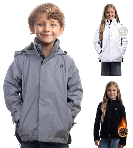 Valkental 3in1 Jacke Kinder, Fleece Zipp-In & Wasserdicht | Für Jungen & Mädchen, 3in1 nutzbar als Winterjacke, Regenjacke & Fahrradjacke, warmes Fleece-Innenteil